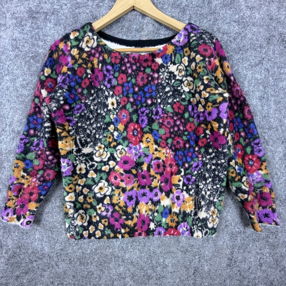 Anthropologie Sweater Womens XS Multicolor Bouquet Eyelash Fuzzy Artsy Floral